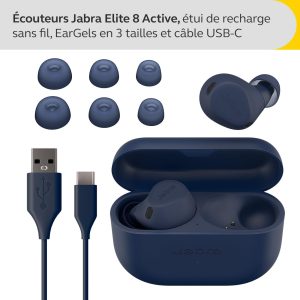 
Jabra Elite 8 Active - Écouteurs sans fil Bluetooth intra-auriculaires - Réduction de bruit active hybride adaptative - 6 microphones intégrés, résistants à l'eau